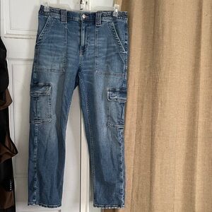 Worn Once American Eagle hi waisted blue straight leg cargo jeans 6 Regular